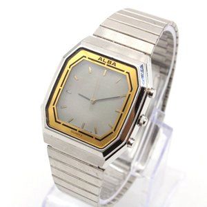 Vintage Seiko Alba Digital Watch Mens Silver Tone Chrono-Alarm 1980s Japan Made